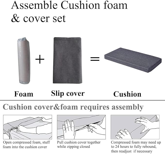 48 x 18 Inch Piano Bench Cushions for Indoor Furniture with Ties Non Slip Kitchen Dining Room Bench seat Cushion for Shoe Storage Ottoman Window Settee Pad，Gray