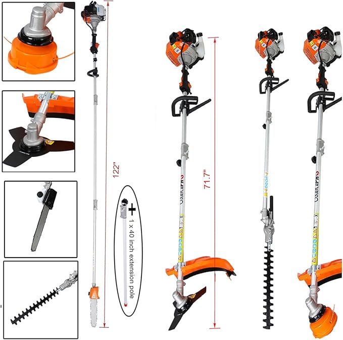 52cc 2-Cycle Gas Multi-Trimmer | 10-in-1 String Trimmer w/Rotatable 40” Pole Saw, Weed Eater Weed Wacker, Brush Cutter & Hedge Trimmer Gas for Lawn, Yard, Garden Care, All-in-one Garden Tool