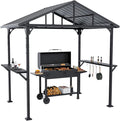 Gotland 8' x 5' Grill Gazebo, Outdoor Metal BBQ Gazebo with Triangular Structure Roof & Drainage Holes, Grill Canopy with 2 Side Shelves, for Deck Lawn Backyard