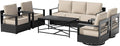 6 PCS Aluminum Patio Conversation Set - 3-Seater Sofa, 2 Swivel Chair, 2 Fixed Chair, 1 Metal Table with 6" Thick Water-insistant Cushions, All-Weather Use Removable Cover (Beige)