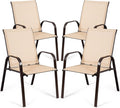 Tangkula 4 Piece Patio Dining Chairs, Outdoor Bistro Chairs W/Curved Armrests, Easy-to-Dry Fabric, Reinforced Steel Frame, Wide & Comfortable Camping Chairs for Garden, Poolside, Backyard (2, Beige)