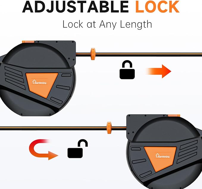 GARDENJOY Retractable Garden Hose Reel, 65 ft x 5/8 inch Heavy Duty Garden Hose with 180°Swivel Wall Mounted Bracket, 10 Pattern Sprayer Nozzle, Any Length Lock & Slow Return System