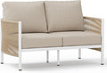 Aluminum Outdoor Patio Couch Loveseat, HDPE Rope Patio Sofa with Washable Thick Cushion, All-Weather Patio Furniture for Balcony, Yard, White Frame, Ivory