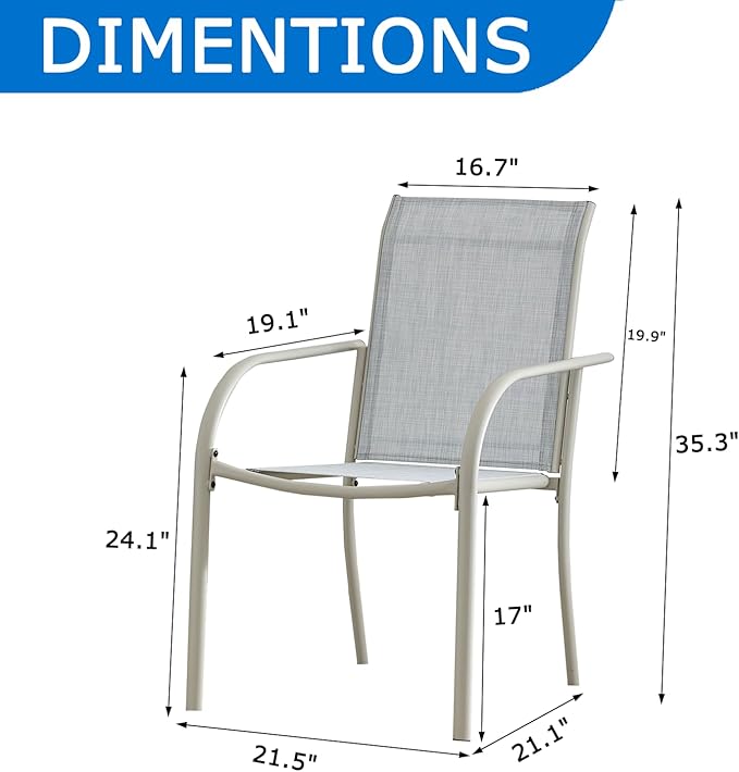 Outdoor Dining Chairs Set of 6, Stackable Patio Chairs with Textilene Fabric, Lightweight Garden Chairs for Poolside, Backyard, Camping, Beige