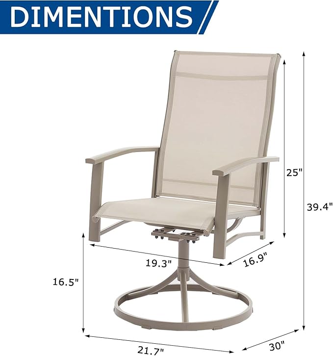 Patio Swivel Chairs Set of 6, Outdoor Swivel Chairs with Armrest, High Back Patio Chair with Metal Frame, All-Weather Outdoor Dining Chair for Deck, Porch and Lawn, Ivory Beige