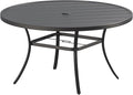 VICLLAX Outdoor Patio Round Dining Table, 50"x 50" Metal Slatted Round Tabletop with Adjustable Umbrella Hole for Deck Lawn Garden Backyard, Black