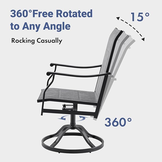 Soohow Swivel Outdoor Dining Chairs Set of 6, Patio Swivel Dining Chair with Textilene Fabric, Outdoor Metal Armchair All Weather Resistant, Ergonomic Comfort, Perfect for Patio, Backyard, Balcony