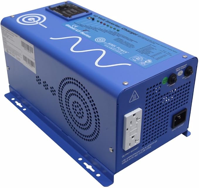 AIMS Power 1500 Watt 12 VDC Pure Sine Inverter Charger 120 VAC Output 50A Charger 30A Transfer Switch PICOGLF15W12V120VR