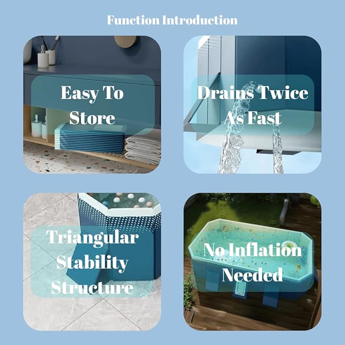 Foldable Swimming Pool, Non-Inflatable Kids' and Adults' Outdoor Large Swimming Pool, Anti-Slip PVC Family Pool, Summer Water Party for Outdoor, Garden, Backyard (Large)