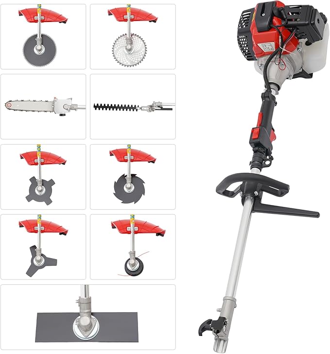 52CC 2 Stroke Weed Eater Gas Powered, Straight Shaft String Gas Trimmer with 10'' Brush Cutter, High-Speed Trimmer for Lawn and Garden Maintenance, Rubber Handle and Shoulder Strap Included