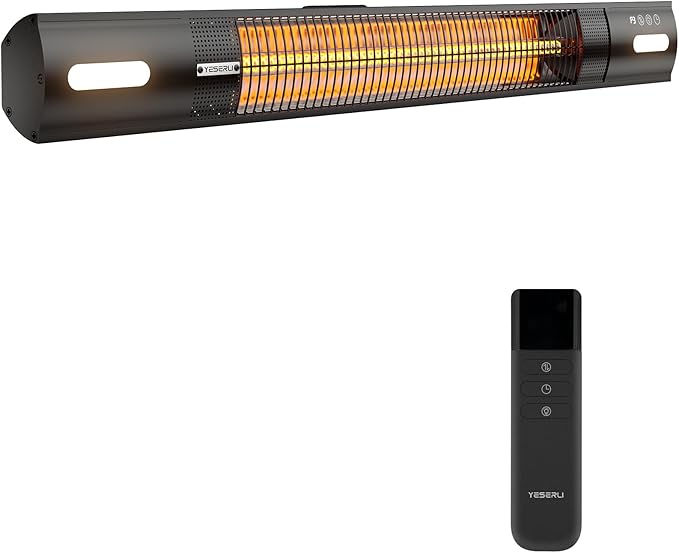 YESERLl Electric Patio Heater with LED Light- 1500w Outdoor Fast Heating with 3 Power Setting,Wall Mounted Carbon Infrared Heater Quiet - IP65 Waterproof and 24H Timer for Snow Outdoor