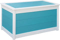 DutchCrafters Poly Waterproof Outdoor Deck Box 200-Gallon Large Deck Box Weatherproof Storage for Pool Decor, Porch Packages, Pool Towel Holder, Holds Up To 10 Cushions (Turquoise Blue & White)