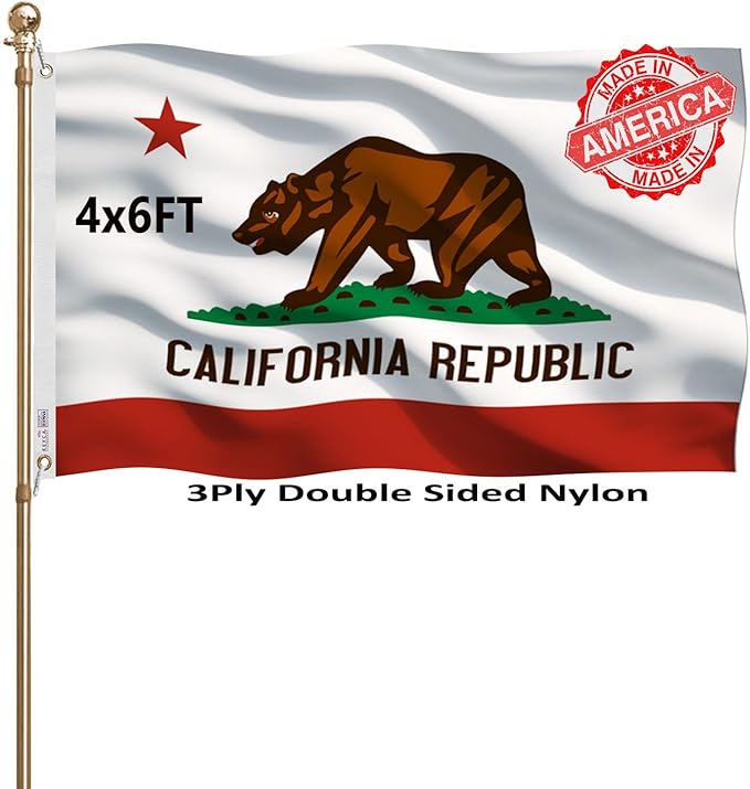 California Republic State State Flags 4x6 Outdoor Heavy Duty Double Sided Nylon Vivid Color Anti-Fading with 2 Brass Grommets for Home/Company/Indoor Outdoor Decoration
