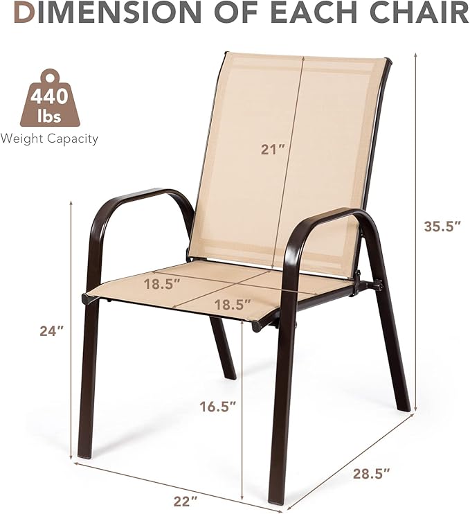 Tangkula 4 Piece Patio Dining Chairs, Outdoor Bistro Chairs W/Curved Armrests, Easy-to-Dry Fabric, Reinforced Steel Frame, Wide & Comfortable Camping Chairs for Garden, Poolside, Backyard (2, Beige)
