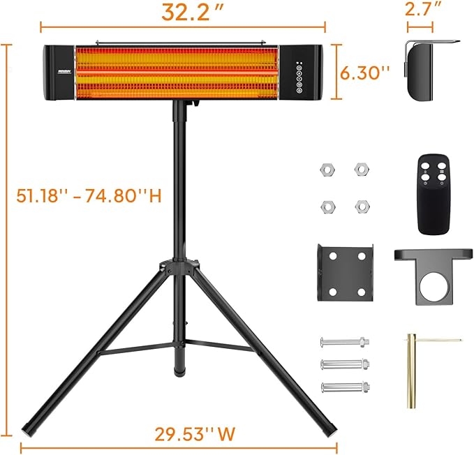ROVSUN 1500W Outdoor Electric Heater, Patio Freestanding/Wall-mounted Heater with 12H Timer, Adjustable Heights, 3 Modes, 3s Instant Heating for Indoor Outdoor Backyard Garage (1 Set)