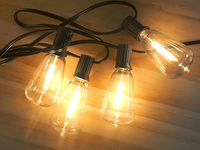 100ft Outdoor String Lights 30 ft with 27 LED Edison Bulbs, Dimmable Waterproof Shatterproof 2200K Warm