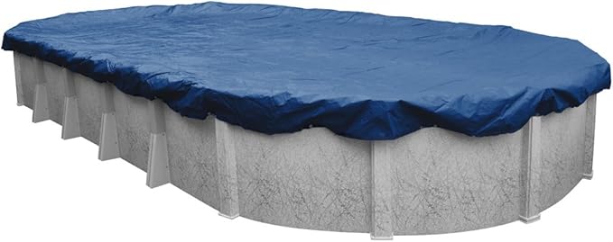 Pool Mate 12 x 24 ft Extra-Strength Blue Winter Oval Pool Cover for Above Ground Pools, 4 ft Overlap (16 x 28 ft Cover Size), Solid 12 x 12 Scrim, 3.7 oz/yd2, 15-Year Warranty, Style: 271224-4PMA