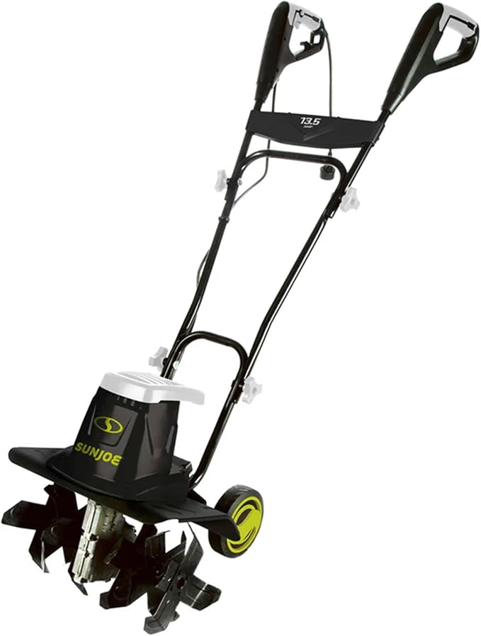 Sun Joe Electric Corded Garden Tiller & Cultivator, Steel Tines, 13.5 Amp, 16 Inch, Black - Heavy Duty Gardening Machine Equipment for Lawn, Yard, & Grass, TJ604E