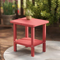 Kingdura Adirondack Outdoor Side Table, 16 x 13 Inches HDPE Plastic Outside End Tables for Patio Pool Porch Backyard Indoor, 2 Tiers Storage Shelf, All Weather Resistant, Easy Maintenance (Red)