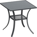 DIFY 27.6" Square Patio Dining Table, Grey Small Outdoor Bistro Table with Rust Resistant Metal Frame, Ideal for Lawn, Backyard and Deck