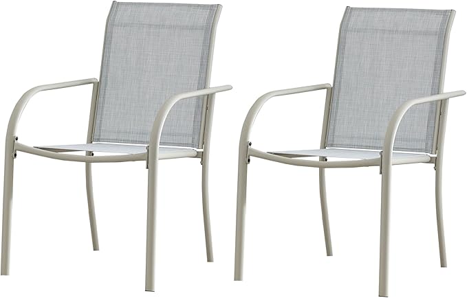 Patio Chairs Set of 2, Outdoor Dining Chairs with Breathable Textilene Fabric, Stackable Patio Chairs for Lawn, Garden, Backyard, Poolside, Beige