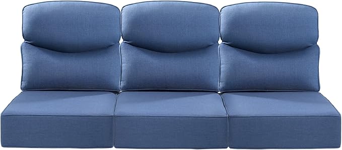 Luxury 24x24x6 Inch Smile Outdoor Sofa Cushions Set of 3 - Memory Foam Deep Seat Patio Furniture Pillows for Wicker Rocker Dining Chair Loveseat 3-Seater L-Shape Sectional Sofa - Navy Blue