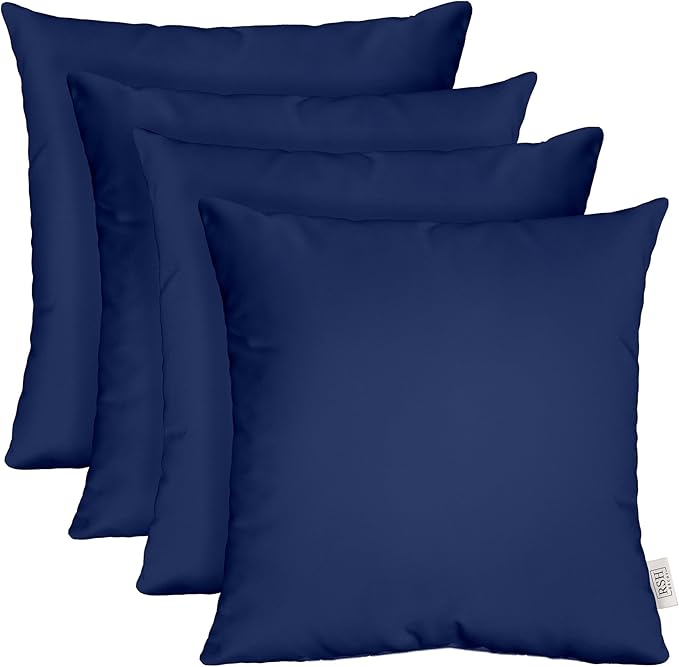 RSH DECOR: Square Throw Pillows Set of 4 | 17” x 17” | All-Weather Spun Fabric | Water and Fade-Resistant | Outdoor Accent Pillows for Patio Furniture | Navy Blue