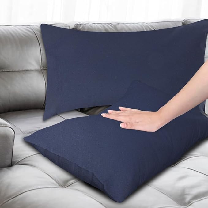 Covers & All Premium Square Throw Pillow Inserts with Covers Set of 4, 12 x 20 Inches Navy Blue, Decorative Cushions for Couch Sofa Home Decor Office Travel UV Resistant Waterproof Soft Cushions