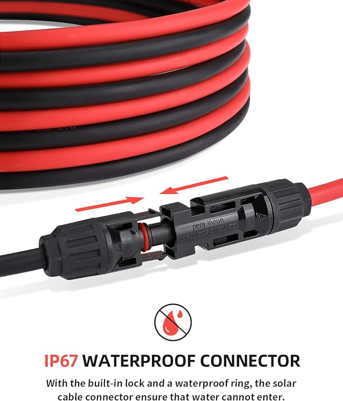 BougeRV 40 Feet 10AWG Solar Extension Cable with Female and Male Connector with Extra Pair of Connectors Solar Panel Adaptor Kit Tool (40FT Red + 40FT Black)