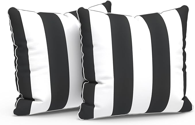 LVTXIII Set of 2 Patio Throw Pillows Waterproof 16"x16" Fade Resistant Outdoor Throw Pillows with Inserts, Fluffy Decorative Garden Toss Pillow Cushions for Home Patio Coach Sofa Use, Cabana Black