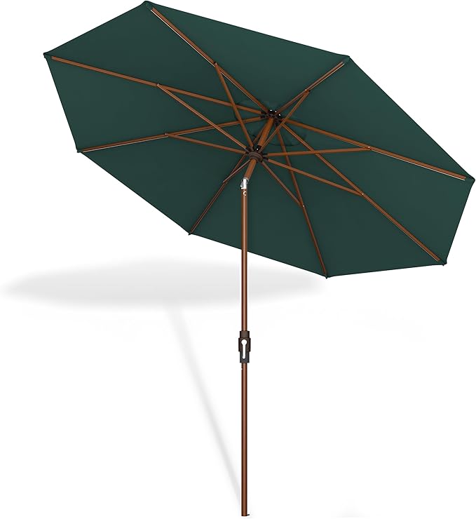 Midtown Umbrellas Wooden 2-8 Feet Outdoor Patio Umbrella, Terylast Dark Green Fabric, Aluminum Frame For Backyard Umbrella, Deck Umbrella, Garden Umbrella & Pool Umbrella - Wooden Pole