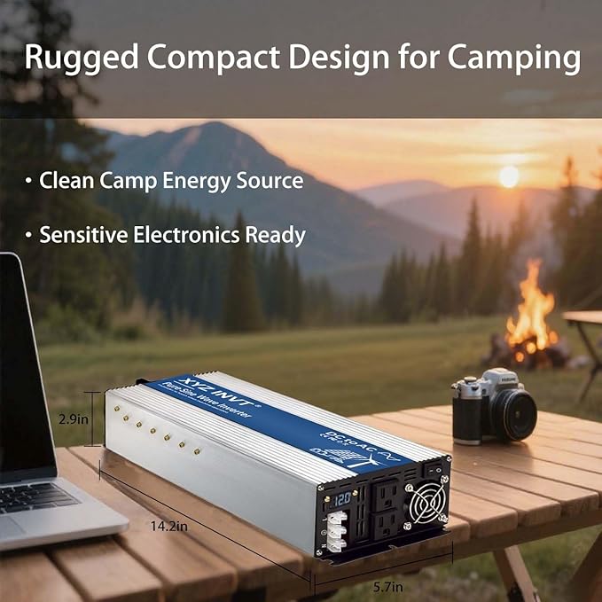 3000W Pure Sine Wave Inverter 12V to 120V AC, 6000W Peak Power, Power Converter for Solar System, Off-Grid Home, RV, Truck & Camping