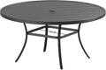 DIFY 60" Round Patio Dining Table for 8-10, Outdoor Metal Dining Table with 1.57" Umbrella Hole for Backyard Lawn Garden, Black