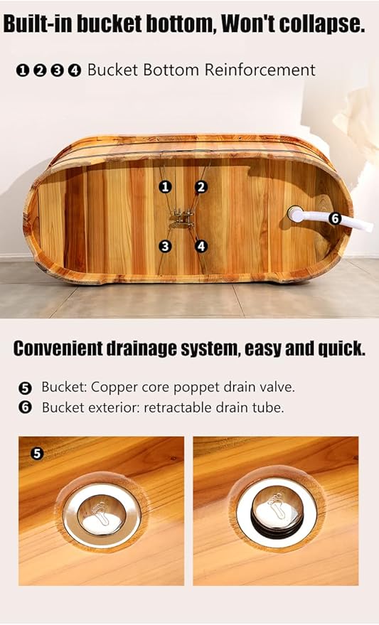 Wooden Hot Tub Bathroom Freestanding Soaking Non-Slip Bathtub Thickened Handrail Style Healthy Medicinal Bathtub For Both Adult And Child Family Members (Deluxe configuration with lid fumigation)