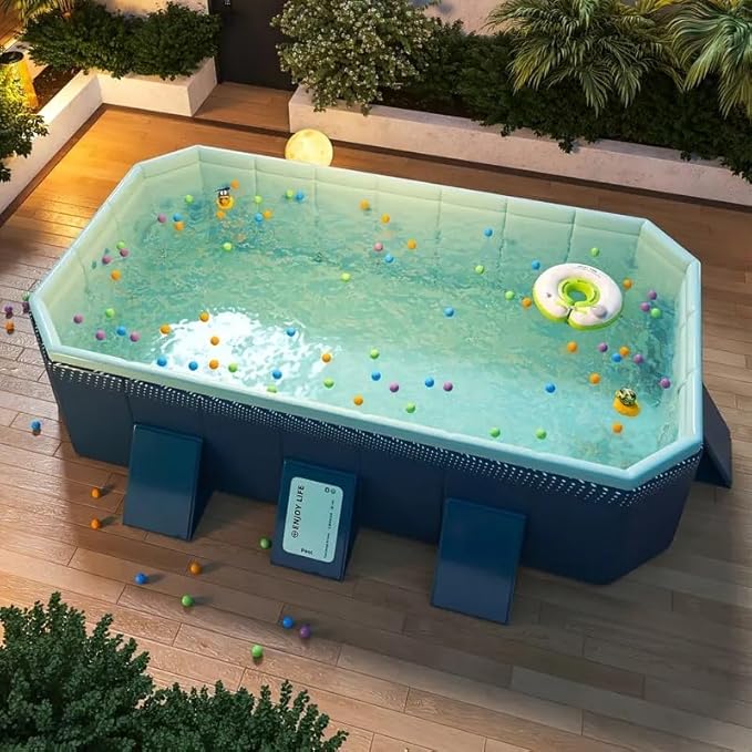 1.8m PVC Folding Pool, Non-Inflatable Portable Swimming Pool for Kids and Adults, Hard Plastic Shell Outdoor Pool with Foldable Design for Backyard, Patio, Beach