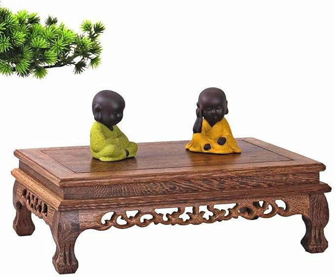 GOLDY&WENDY Rectangular Wooden Display Stand Solid Chicken Wing (Ji Chi) Wood Ornaments Base Flower Bonsai Pedestal Furniture Decoration