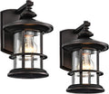 MICSIU Oil Rubbed Bronze Outdoor Wall Light 2 Pack, Clear Seedy Glass Exterior Wall Sconce Light Fixture, 10 Inch Metal Outdoor Porch Lights for House, Front Porch, Patio, Backyard