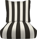 RSH DECOR: Deep Seating Cushion with Pillow Back | 23” x 26” Seat | All-Weather Spun Fabric | Water and Fade-Resistant | Outdoor Chair Cushion Set for Patio Furniture | Black & White Stripe