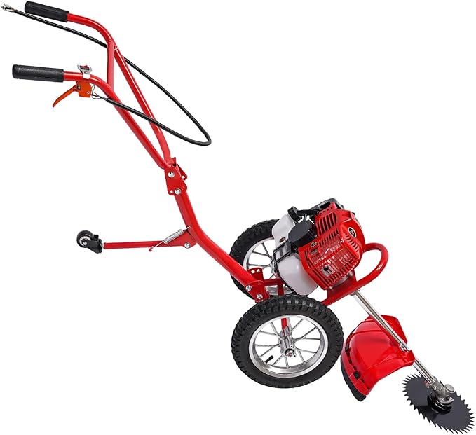 Gasoline Lawn Mower, 49CC 2-Stroke Gasoline Mower Grass Trimmer 6500-7000 RPM Portable Multifunction Gas Brush Cutter String Trimmer for Mountains Lains Orchards & Vegetable Fields