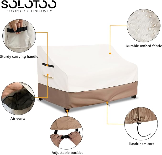 Outdoor Couch Cover Waterproof Patio Furniture Covers, 79 Inches Outdoor Sofa Cover, Furniture Covers for Patio Seating (Beige)