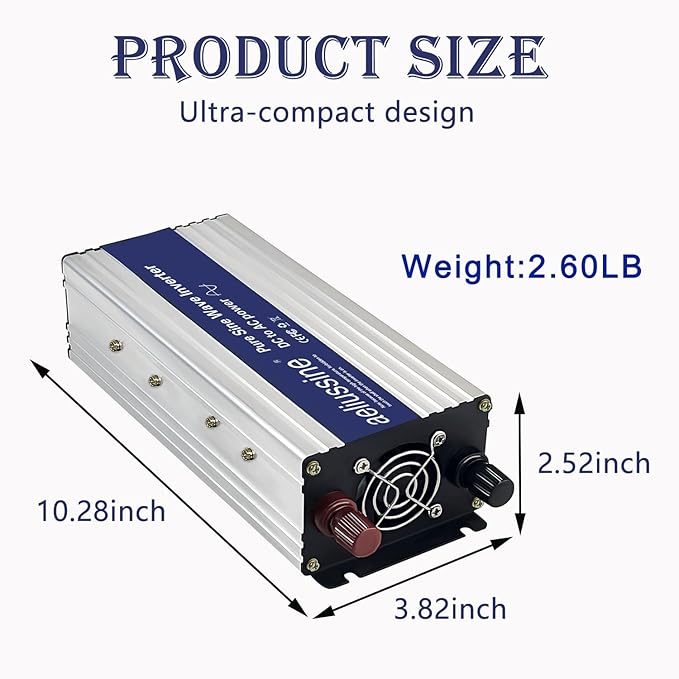1200W Pure Sine Wave Inverter-24V DC to 110V 120V AC Power Converter with 2 AC Outlets, 24 Volt Power Inverter for Truck, Rv, Camping, Home, Emergency Power