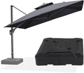 PURPLE LEAF 11 FT Patio Umbrella with Base Outdoor Cantilever Large Offset Umbrella Hanging Double Top Square Umbrella with 360° Rotation Tilting for Garden Deck Backyard Pool Grey