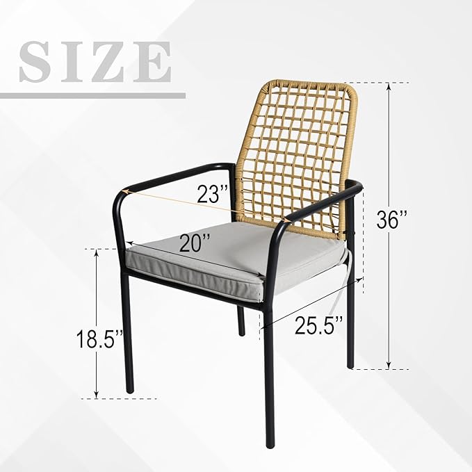 7-Piece Outdoor Dining Set, 6 Stackable Chairs with Cushions ＆ 63'' Rectangular Outdoor Table, Wicker Rattan Design, All Weather Frame Furniture Set