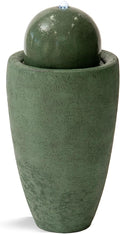 XBrand 25.98" H Green Round Stone Indoor/Outdoor Modern Sphere Water Fountain w/LED Lights – Ball Bubbling Fountain Décor for Garden, Patio, or Tabletop