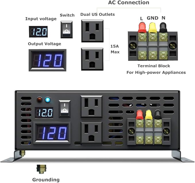 WZRELB Pure Sine Wave 2500W 12VDC 120VAC Power Inverter,Car Inverter，Remote Control