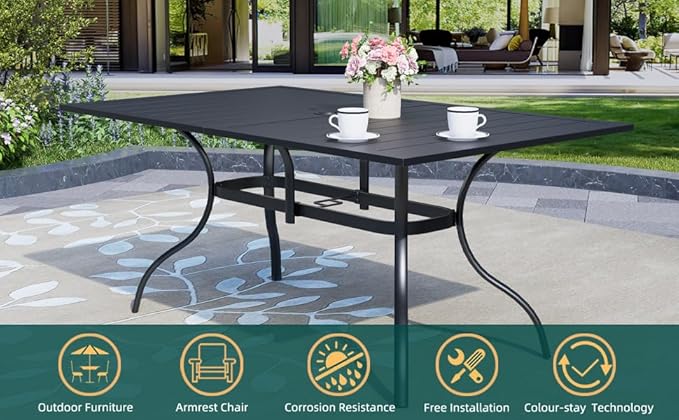 7-Piece Outdoor Dining 6 Swivel Chair and 63.5'' Rectangular Table with All Weather Frame for Backyard Front Porch Pool Deck Outdoor Furniture Set - Grey Style2