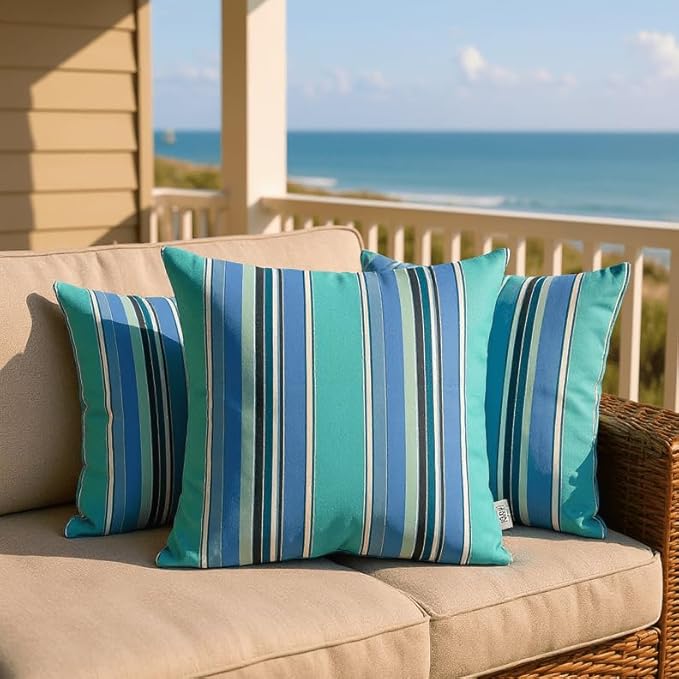 RSH DECOR: Sunbrella Square Throw Pillows Set of 2 | 20" x 20" | Water and Fade-Resistant Performance Fabric | Outdoor Pillow Covers with Down-Alternative Inserts | Dolce Oasis