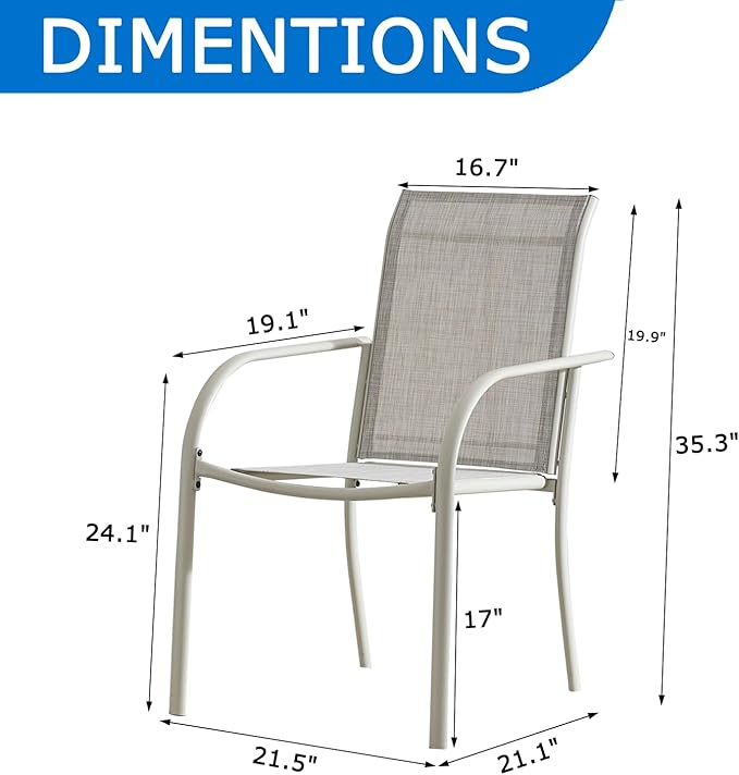 Outdoor Dining Chairs Set of 4, Stackable Patio Chairs with Textilene Fabric, Lightweight Garden Chairs for Poolside, Backyard, Camping, Grey