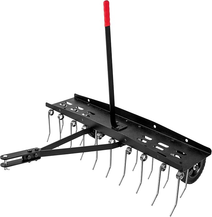 Suchtale 40inch Tow Behind Dethatcher with 20 Spring Steel Tines,Lawn Sweeper Garden Grass Tractor Rake Removes Thatch from Large Lawns, Riding Lawn Mower Attachments for Outdoor Yard Tools Lawn Care