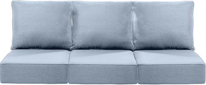 Luxury 22x24/22x25 6-Inch Patio Chair Cushions Set of 3 - Memory Foam Deep Seat Water-Resistant Patio Cushion for Dining Rocking Swivel Chairs Loveseat 3-Seater Sectional Sofa - Baby Blue